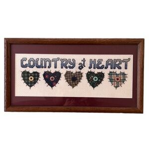 Vintage Handmade County At‎ Heart Counted Cross Stitch Completed Matted Framed